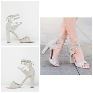 (NEW) The Mode Collective Origami Sandal Lace Up Suede Heels in Oyster